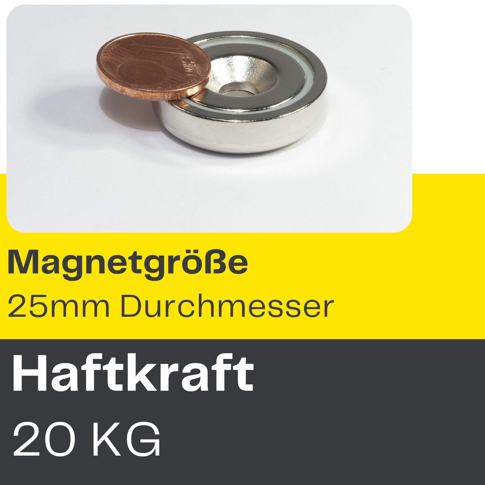 Topfmagnet Neodym Magnet zum Anschrauben rund extra stark - 1,5 kg - mit Senkbohrung - Starke NdFeB-Magnete im Stahltopf 10 mm mit Loch/Bohrung und Senkung für Büro Haushalt Werkstatt - 10 Stück