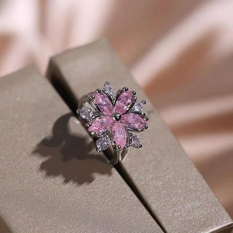 925 Sterling Silver Zircon Ring Romantic Flower Diamond Sakura Ring Unique Eternal Commitment Ring Engagement Party Fashion Wedding Engagement Ring Jewelry-Making-Patterns4
