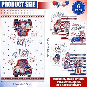 Tudomro set of 6 4th of july patriotic kitchen towels american flag stars dish towels beach cloth tea towel red blue star tea towels housewarming gift bright cute  urban country home decor