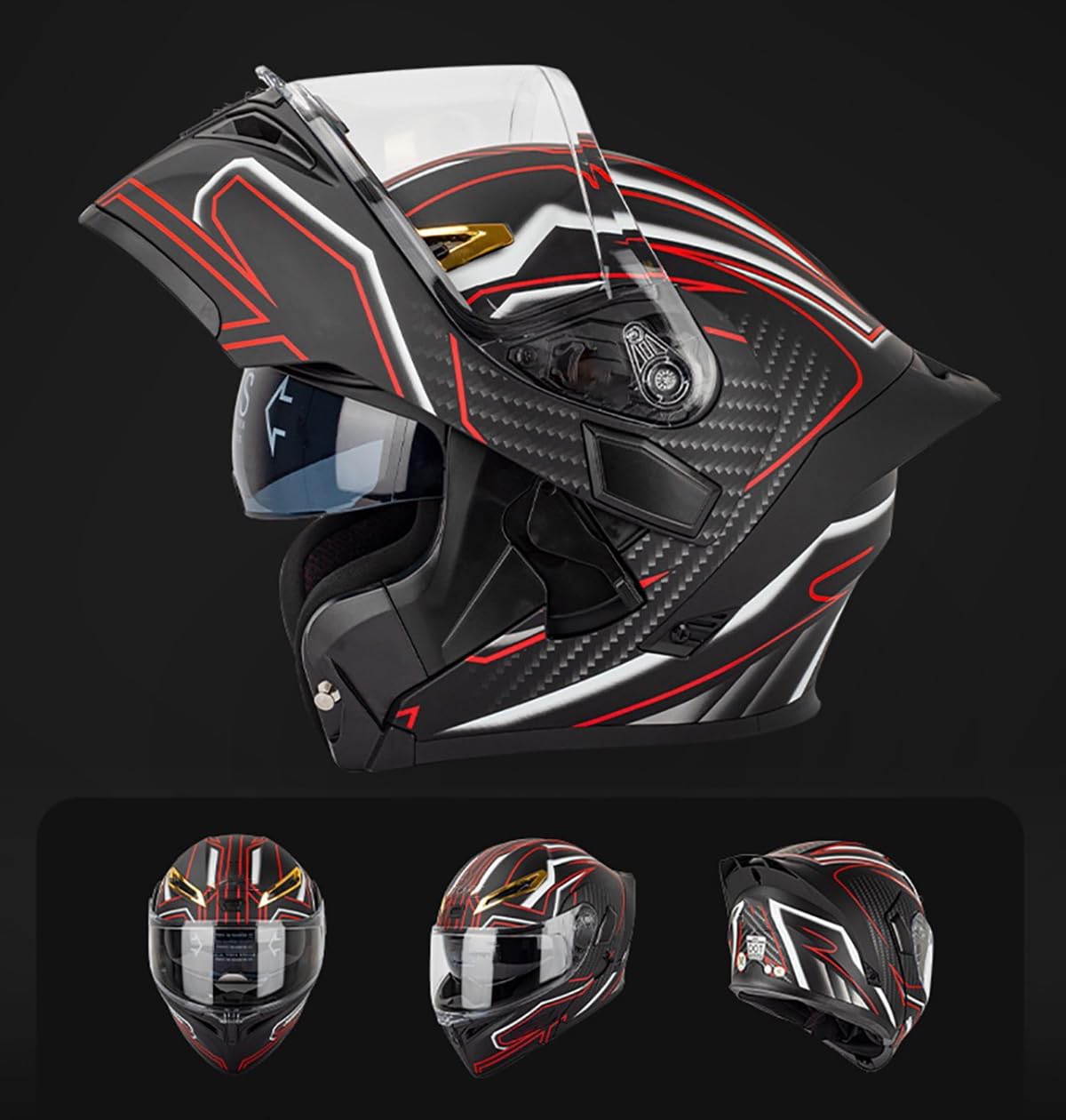 Modularer Motorradhelm Mit Handschuhen Und Gesichtsschutz, Flip Up Helm Erwachsener Motorradhelm Mit Doppelvisier, ECE-geprüfter Helm Für Männer Und Frauen - 2