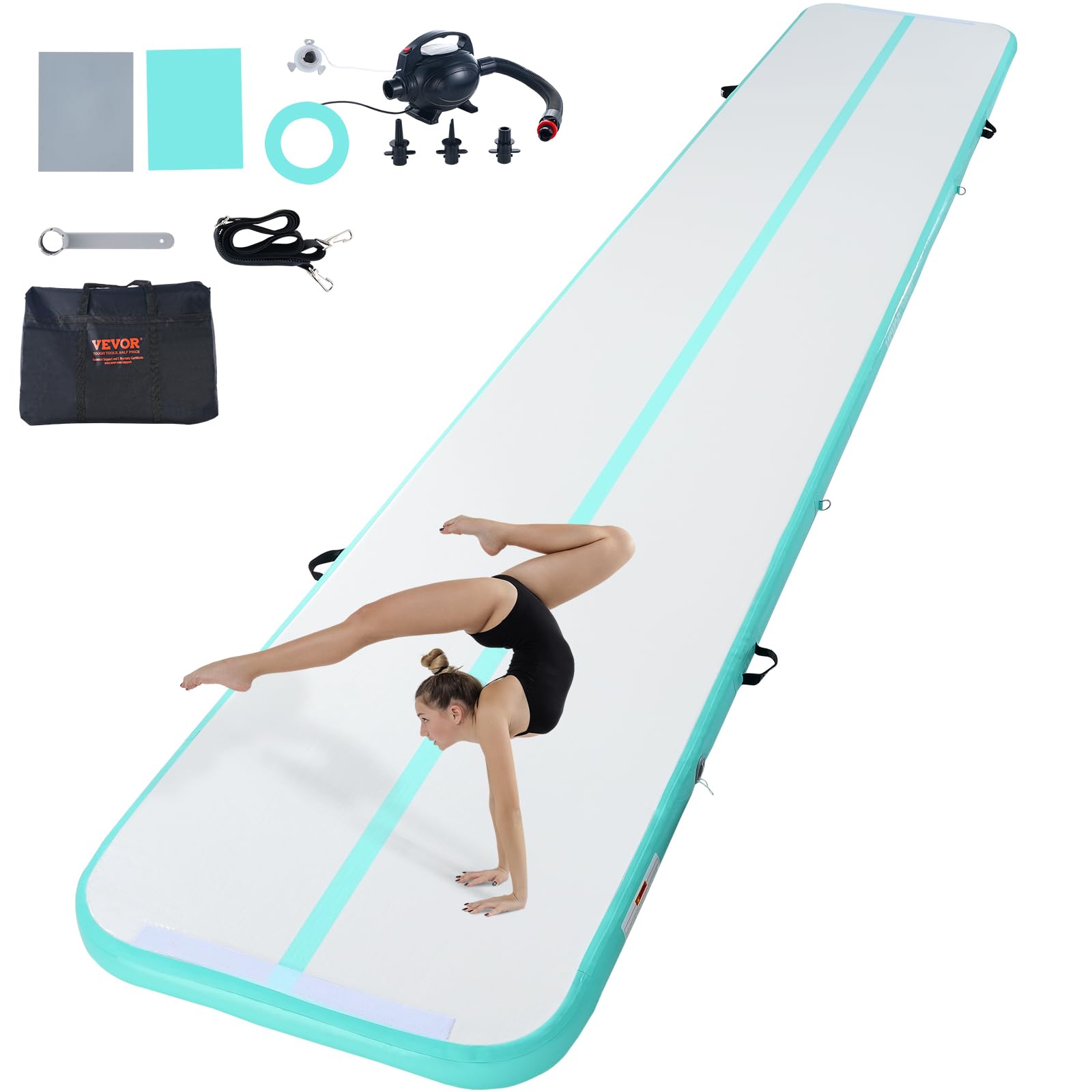 VEVOR Gymnastics Air Mat, Inflatable Track with Electric Pump, Training Mats for Home Use/Gym/Yoga/Cheerleading/Beach/Park/Water