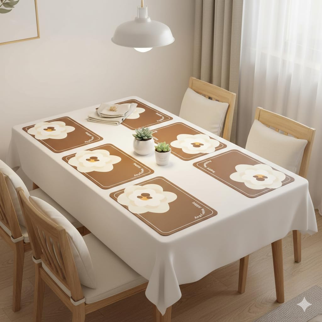 Placemats Pack of 6, Premium Waterproof Heat Resistant Dining Table Mats | Washable PU Leather Mats for Dinner | Non Slip Pad for Home Kitchen Restaurant (45 x 30cm, Burnt Brown)-image-8