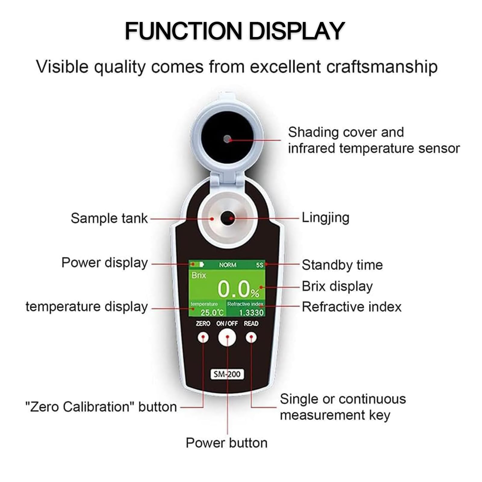 Tester digitale Brix - Rifrattometro digitale ad alta precisione con display TFT, precisione 0-58% ± 0,2%, risoluzione 0,1%, compensazione automatica della temperatura per succhi e bevande