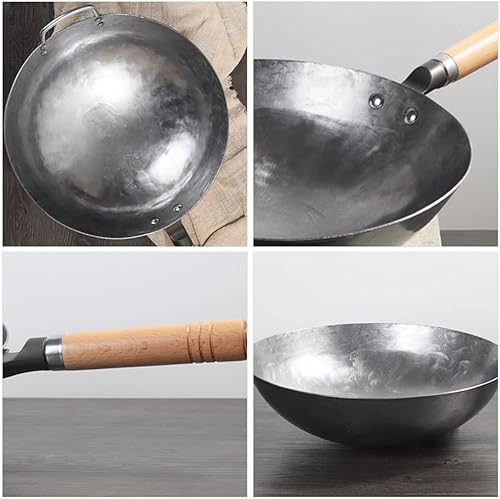 Miniatura 4 de JIAMEI Wok de hierro pesado tradicional forjado a mano Wok antiadherente de hierro fundido sin revestimiento utensilios de cocina