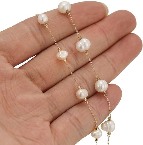 Miniatura 5 de Cadenas de perlas naturales irregulares de acero inoxidable de 3.3 ft para hacer joyas, collares, accesorios para pulseras, aretes, colgantes (color