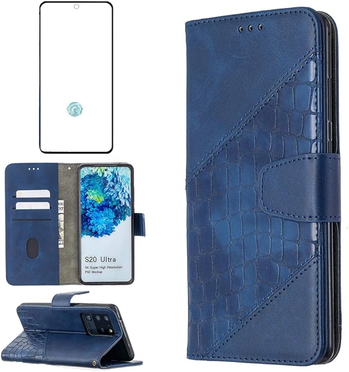 Phone Case For Samsung Galaxy S Ultra 5g Wallet With Tempered Glass Screen Protector Card Holder Slot Stand Kickstand Heavy Duty Shockproof Purse Flip Galaxysultra Sultra S Ultracase Blue Amazon Co Uk Electronics
