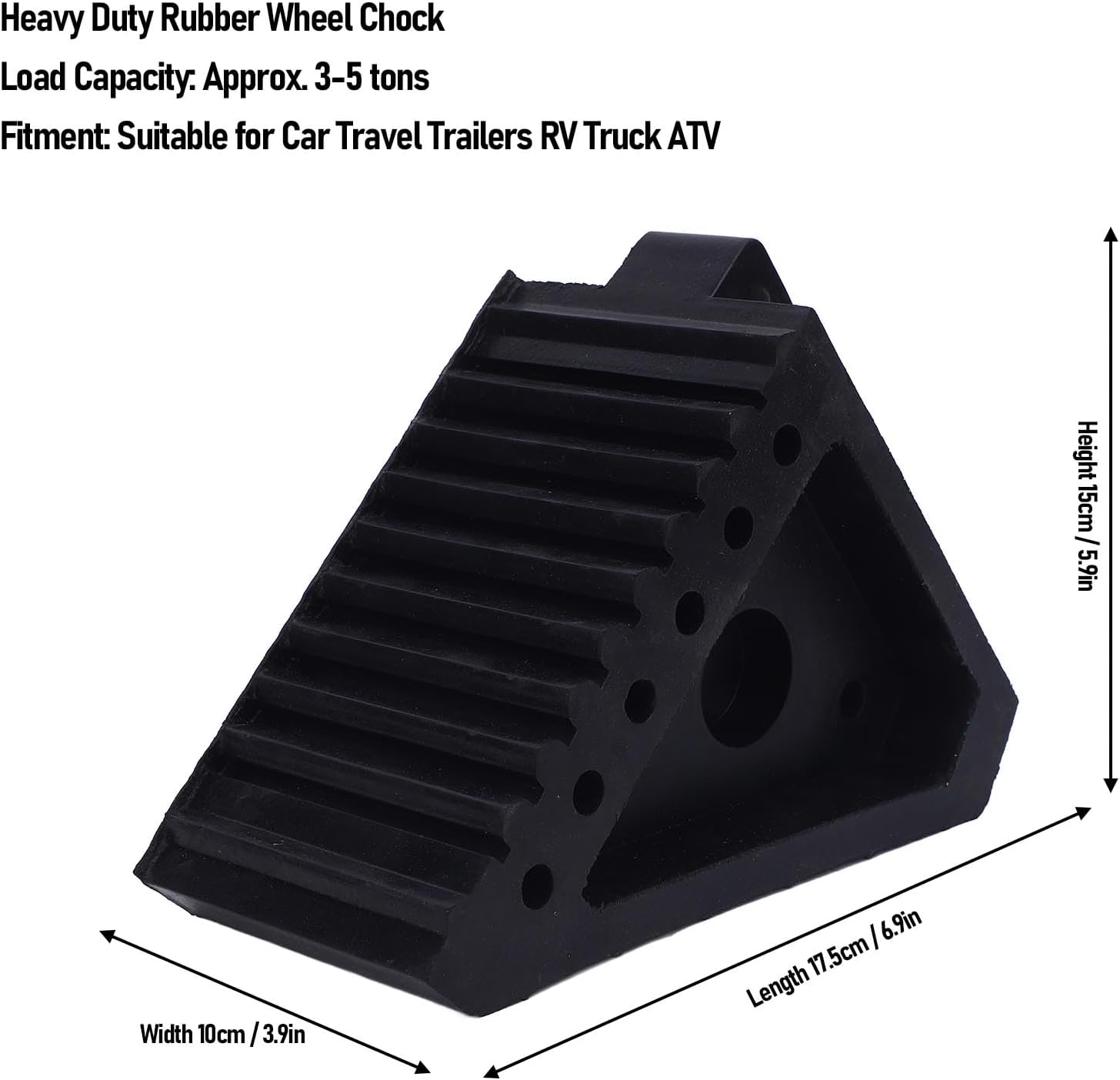 Estink Heavy Duty Rubber Wheel Chock, Weather Proof Tire Block, Anti Slip Design, Load Capacity 3 to 5 Tons for RV Truck ATV Trailers