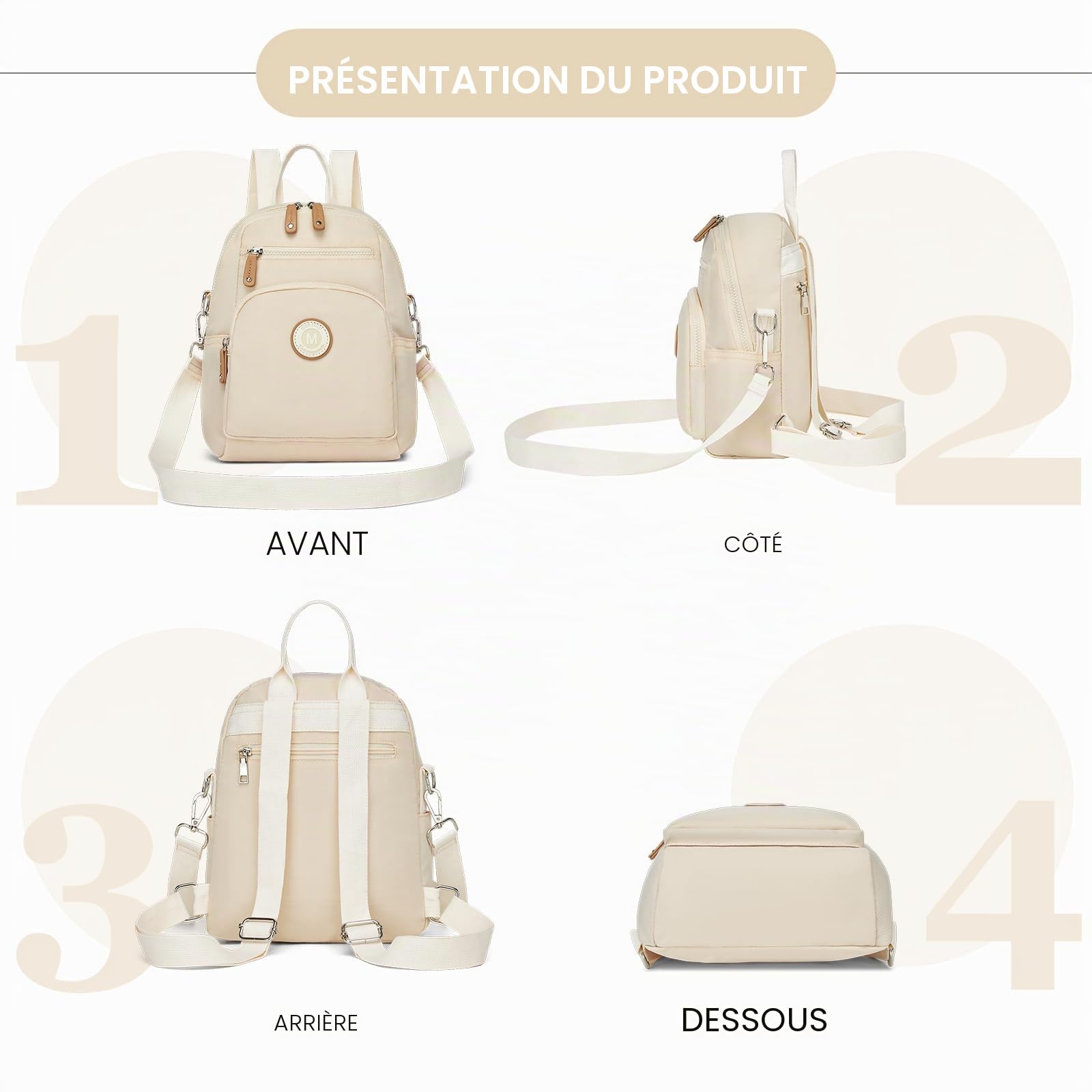 Miss Lulu Sac à Dos Polyester Décontracté pour Femme, Design Élégant avec Poche Secrète Antivol, Léger & Résistant, Backpack Casual pour Voyage Travail Université Loisirs Shopping