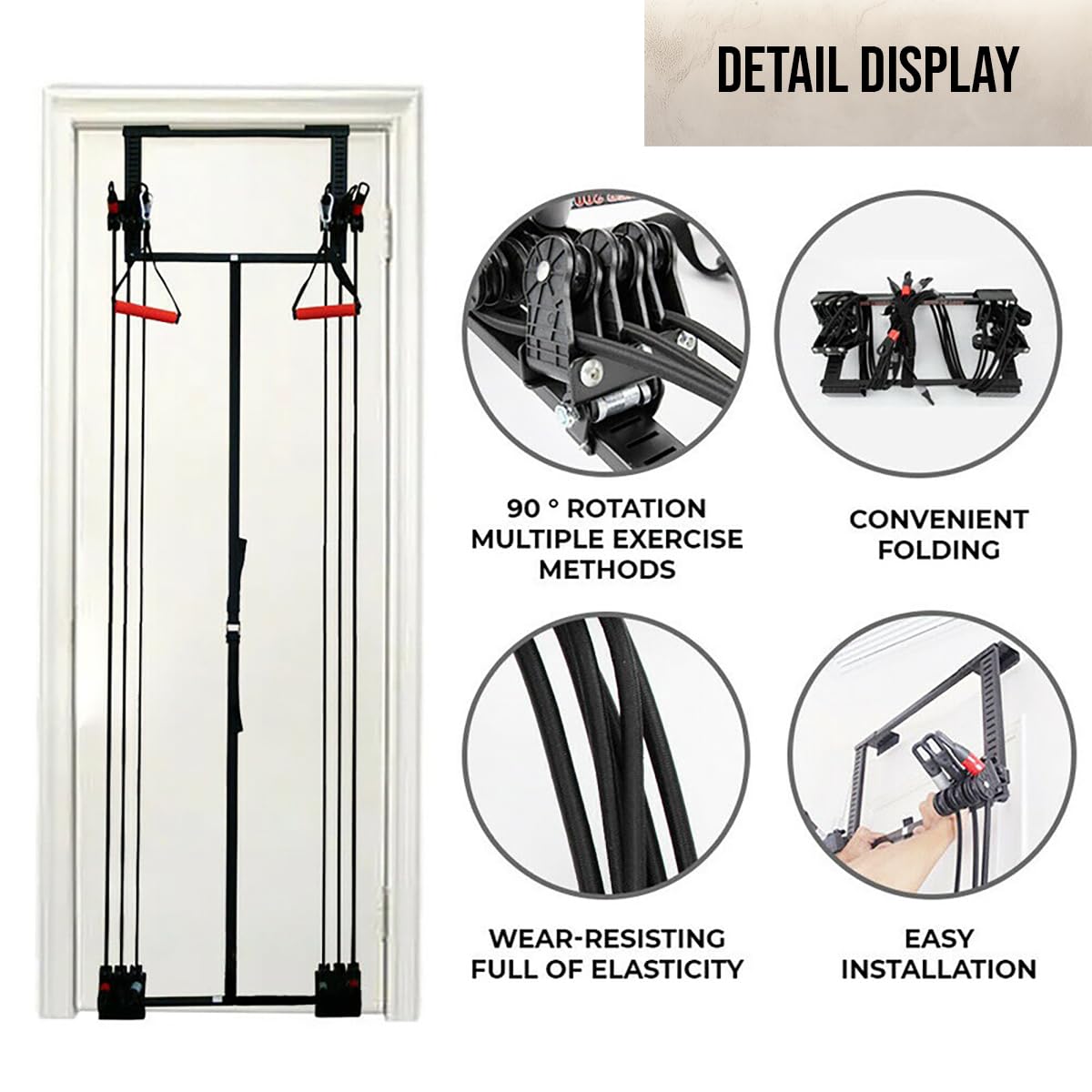 Multiestación de Fitness para Puerta con Poleas y Elásticos – Gimnasio Completo en Casa, Fácil de Instalar, Ideal para Tonificar Piernas, Brazos y Espalda - Entrena en Cualquier Puerta.