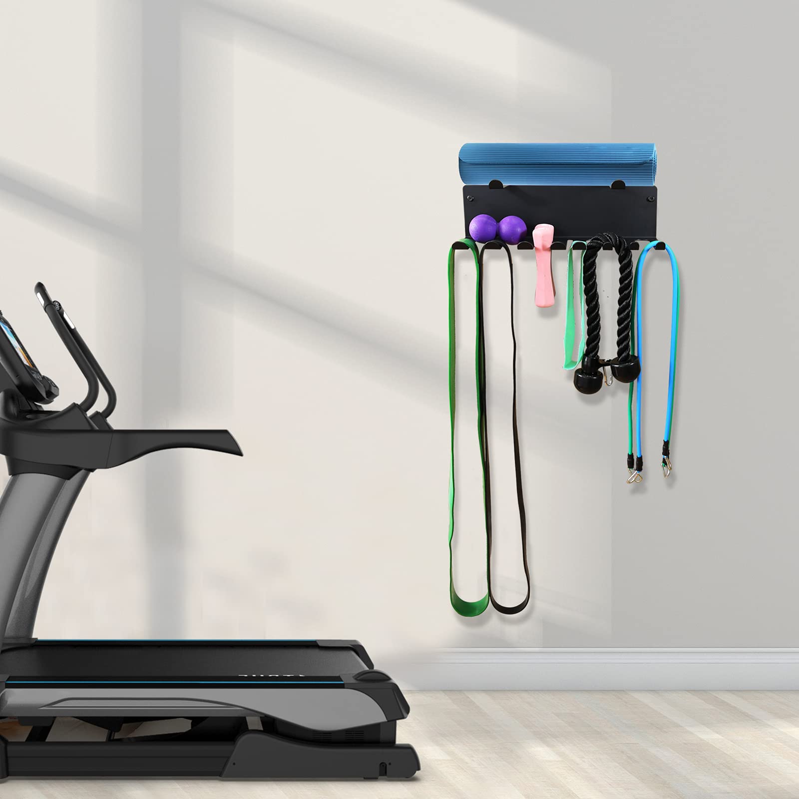 Tamisom Mehrzweck-Aufbewahrungsregal mit 2 Ebenen für Fitnessbänder, Widerstandsbänder, Gurte, Springseile, Schaumstoffrollen, Ketten, Gewichtsgürtel, Werkzeuge - Modern, Metall