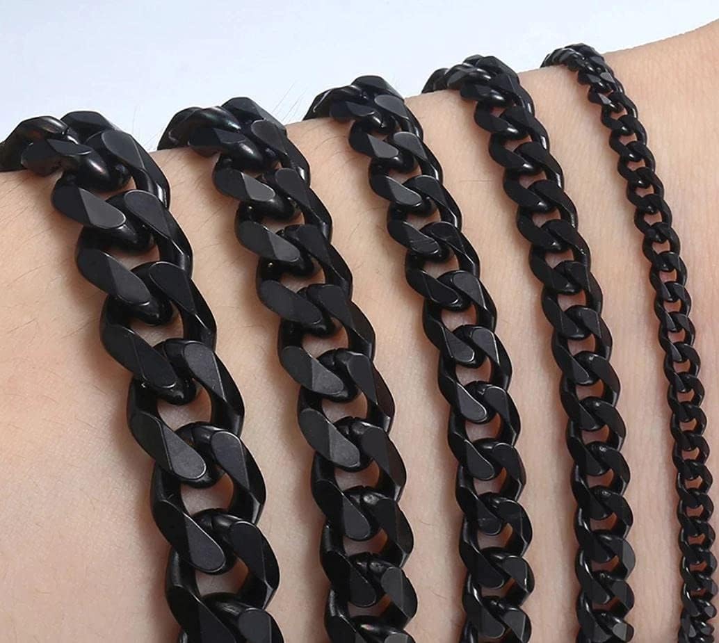 Stainless Steel Bracelet, Solid Cuban Link Curb Chain Bracelet, Silver Gold Black Color, Men Women Jewelry Gift 7-10" Options