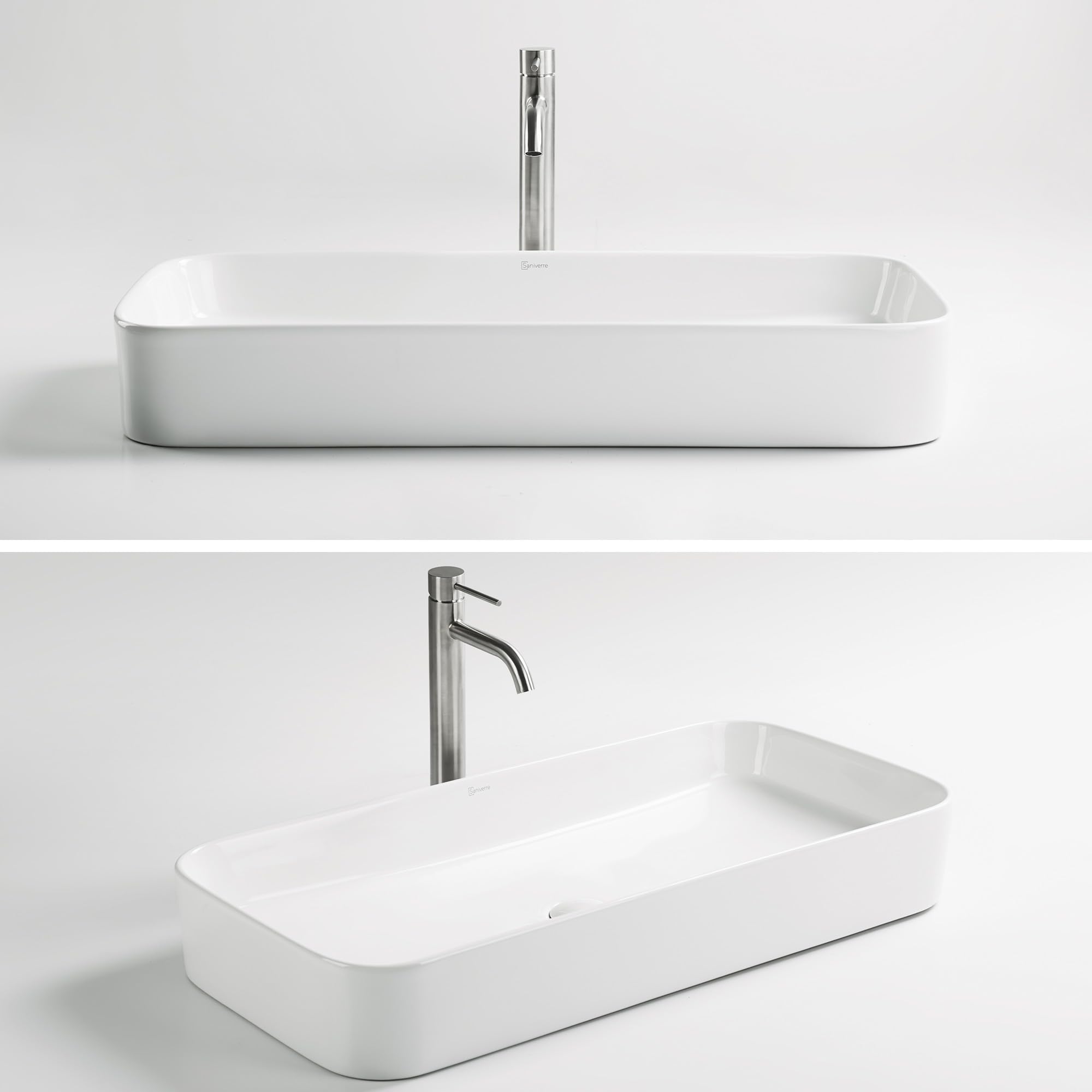 LUPIA Vasque à Poser Rectangulaire 80 x 37 cm en Céramique Blanc Brillant + Bonde Pop-up Incluse