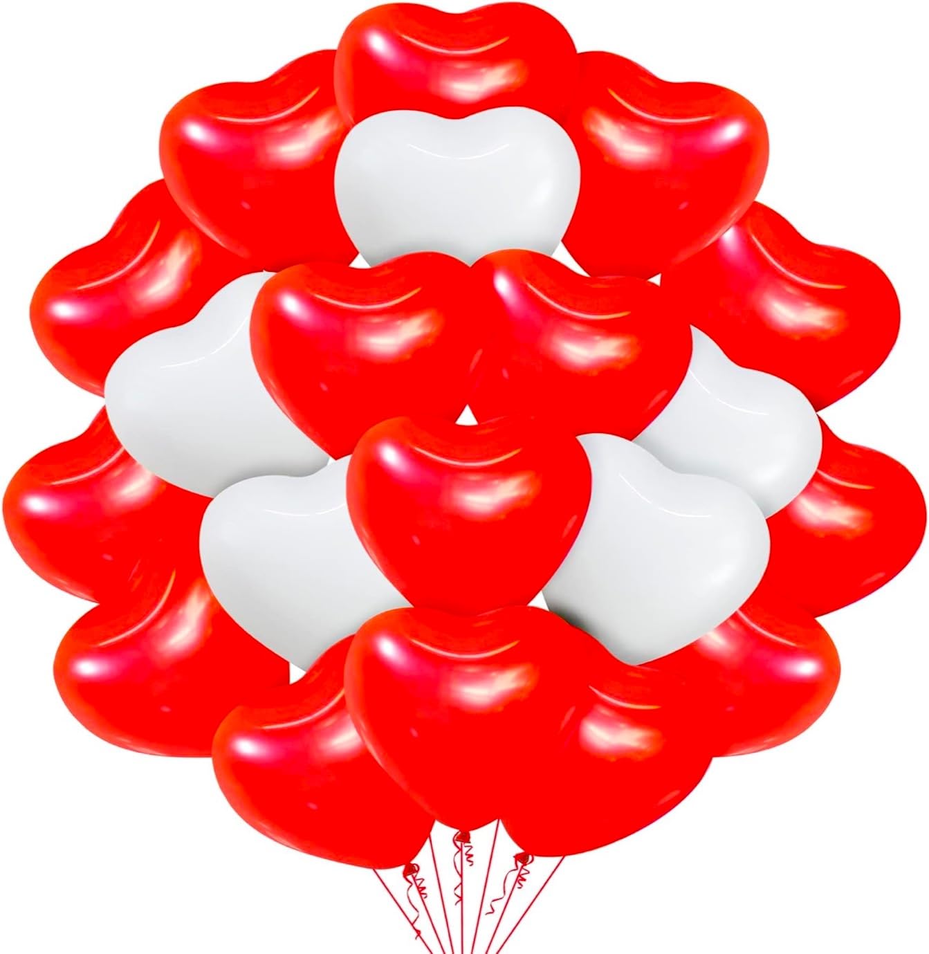 50 x XXL Heart Balloons Helium Suitable Diameter 40 cm Balloons Heart Balloon Red & White as Decoration for Him and Her Wedding and Valentine's Day