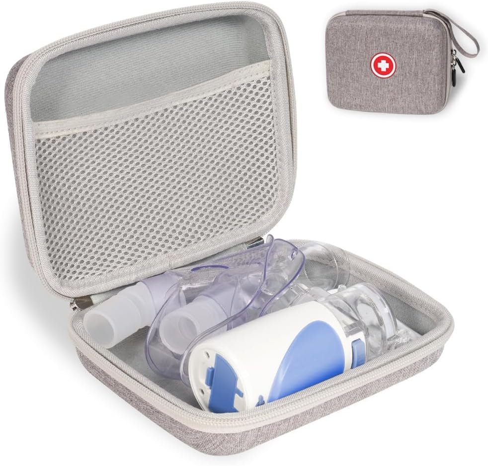Fukumi Portable Nebulizer Carrying Case, Hard Travel Medical Bag for Inhaler Spacer, Masks, Asthma Accessories, B-Grey