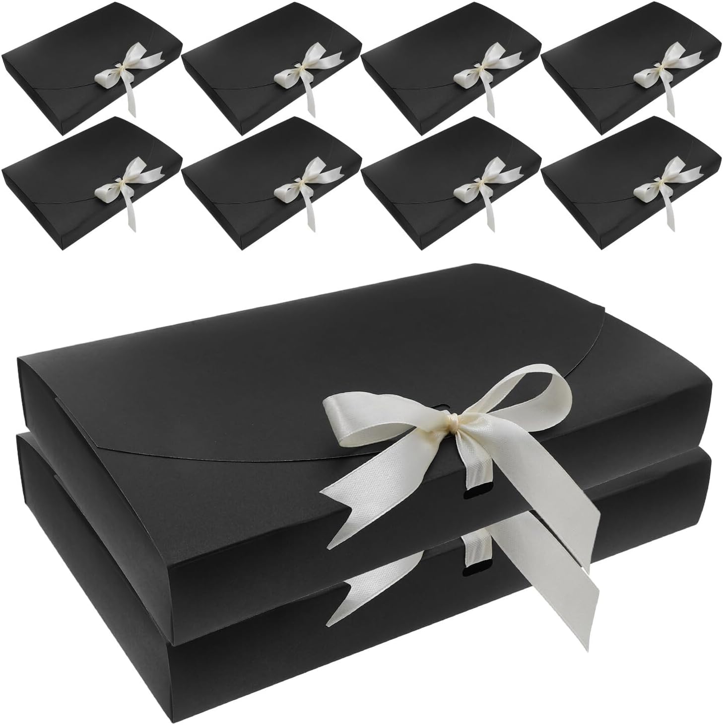 Cabilock 20pcs Black Pearl Paper Boxes for Scarves, 26x17.5x3.5cm Wrapping Envelopes with Bow Ribbon, Bridesmaid and Packaging for Shirts, Robes, Party Favors