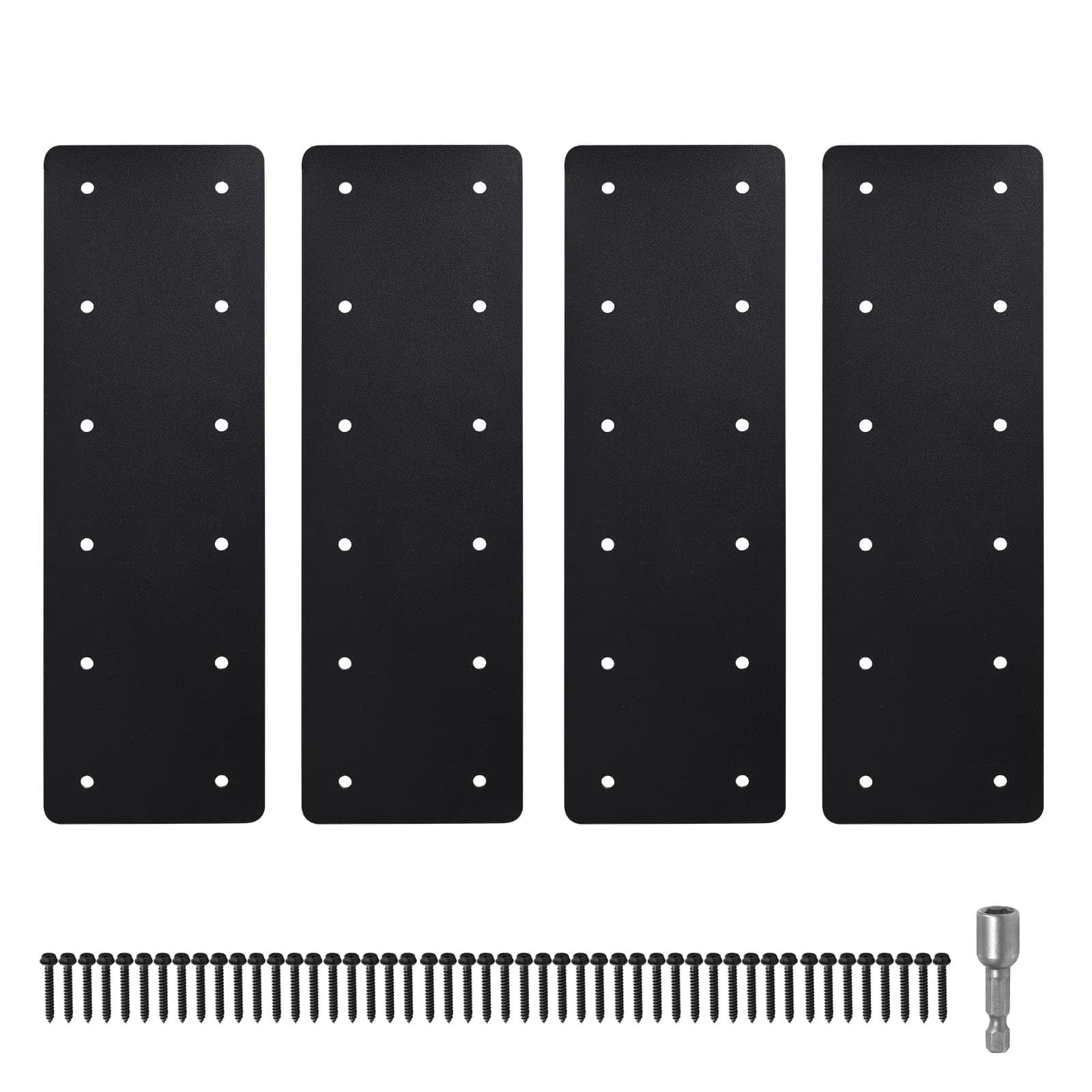 4 placas de acero rectas, 15.7 x 5 pulgadas, placa de reparación plana resistente con soportes de pérgola con recubrimiento en polvo, soporte de armadura, soporte de reparación de conectores de
