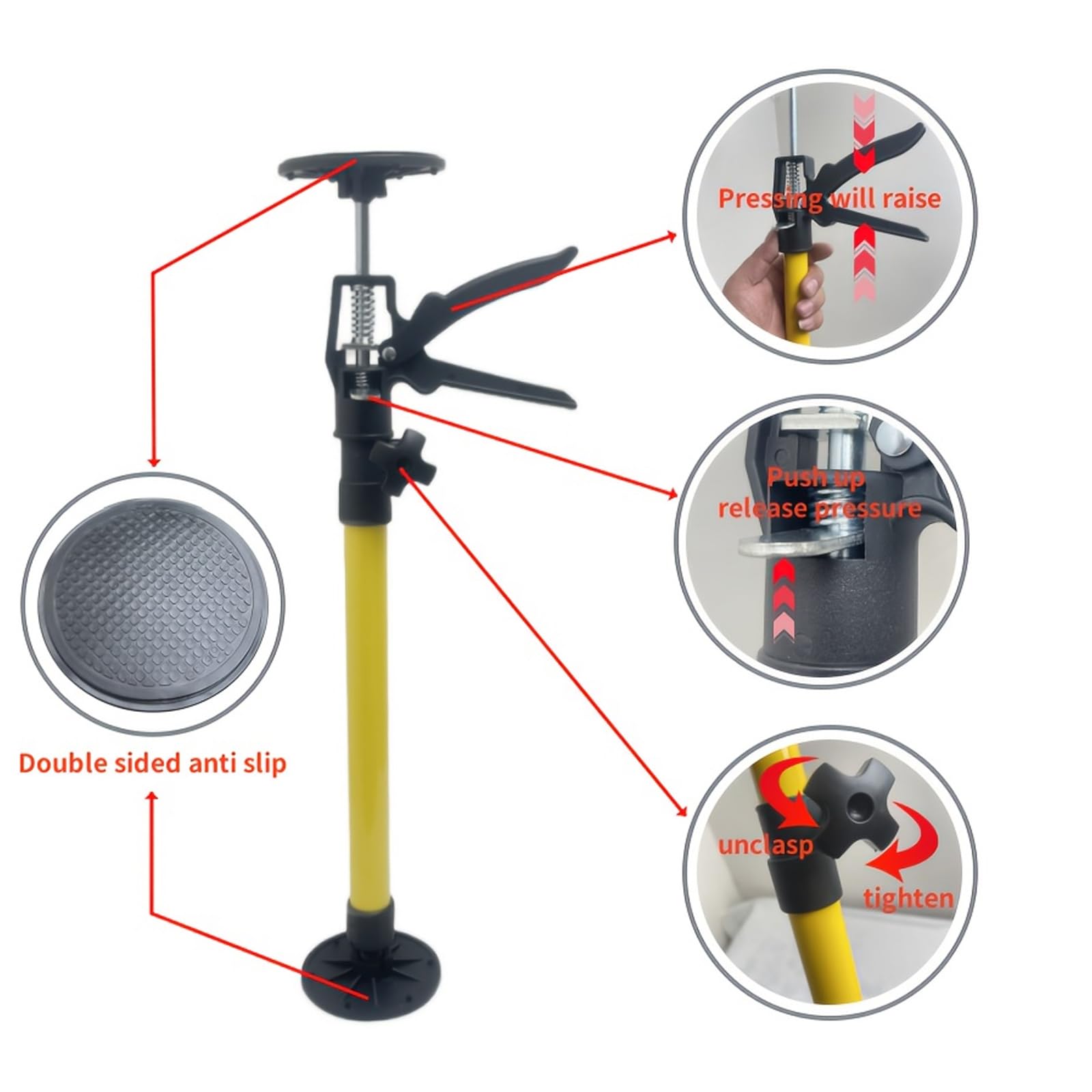 2 Stück Teleskopstütze Zargenspanner, 50-115cm verstellbar, 30kg Tragkraft, Einhandstütze Türspanner, Montagestütze für Schränke, Obermöbel, DIY Heimwerker