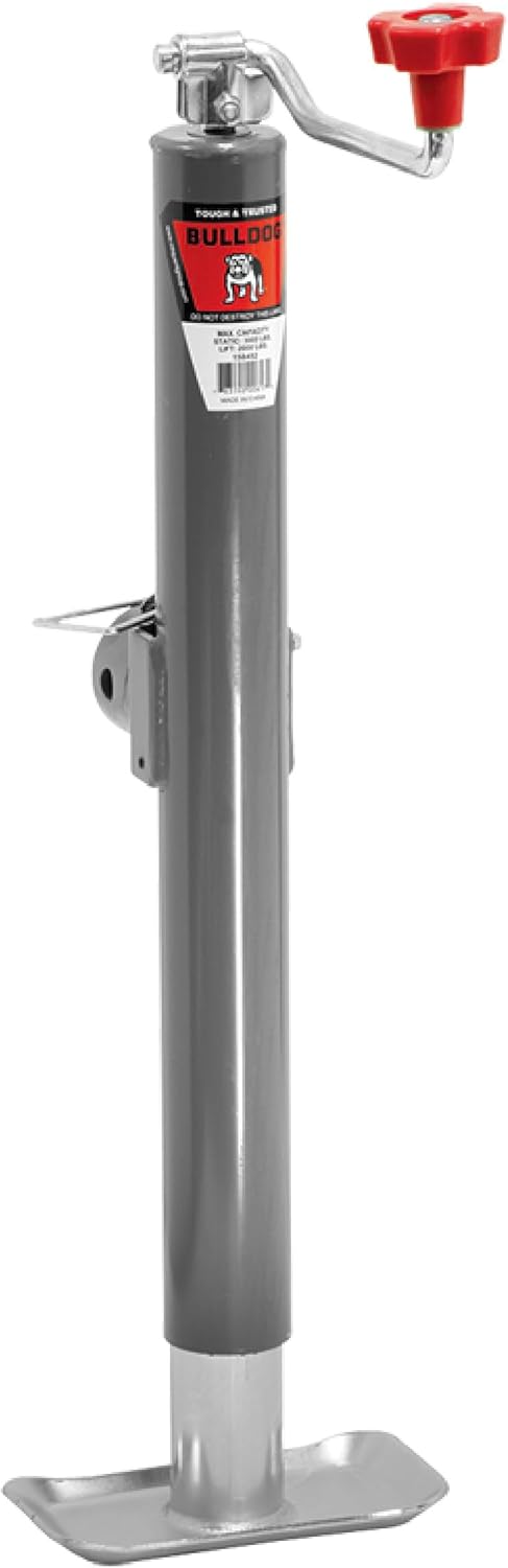 bulldog 1584520117 Round Trailer Jack, Side Mount, 2,000 lbs. Lift Capacity, Topwind, Weld-On, 15 Inch Travel