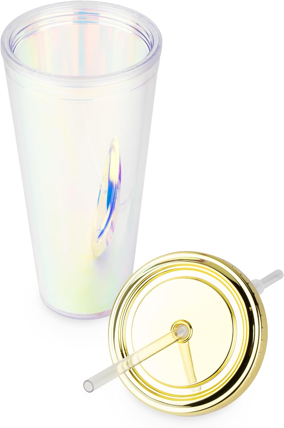 Blush Iridescent Cute Drink Tumbler | Reusable, Leak-Proof, Travel, Clear Plastic, Slim, Iced Coffee Cup with Silicone Seal, Screw-On-Lid, and Straw, 24oz image 5