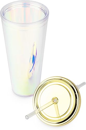 Miniatura 5 de Blush Lindo vaso iridiscente para bebida, reutilizable, a prueba de fugas, para viajes, plástico transparente, delgado, taza de café helado con