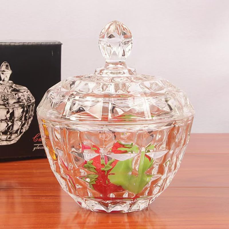 Glass Candy Dish with Lid Decorative Covered Food Storage Organization Clear Sugar Bowl Container Crystal Glass Candy Jar for Home Kitchen Party - Image 3