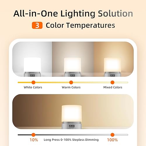 Miniatura 5 de Luz nocturna de guardería con reloj para niños, lámpara táctil de mesita de noche, lámpara de noche portátil para lactancia materna para bebé,