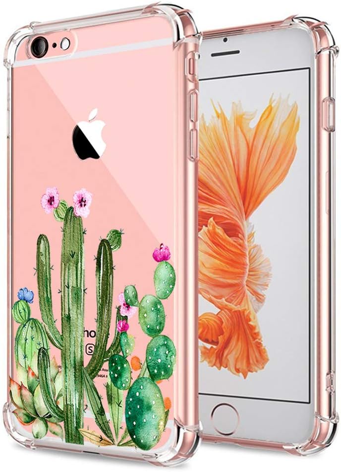 Cactus iPhone 6 Plus 6S Plus Case Clear with Cacti Flowers Design Shockproof Bumper Protective Case Flexible Slim Fit Cute Tropical Summer Succulents Floral Cover for iPhone 6 Plus 6S Plus Girls Women