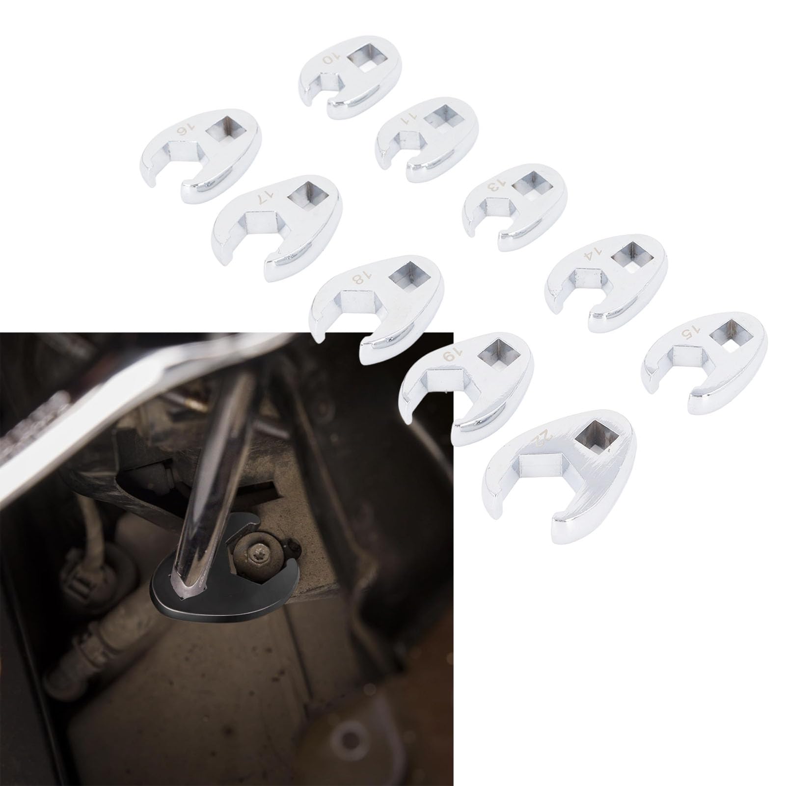Zestaw 10 kluczy płasko-oczkowych, klucz do nakrętek kielichowych 3/8 cala, płaski w kształcie litery U od 22 mm, stal 45 z pudełkiem przechowywania, naprawa samochodów
