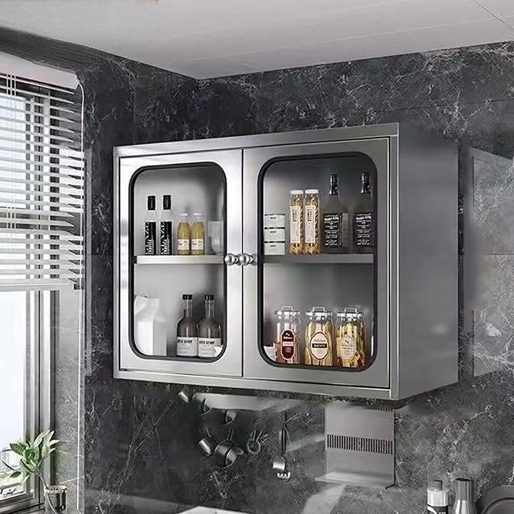 WYRNOBRX Floating Wall Cabinet Double Door with Adjustable Shelves Gabinetes Para Cocina Stainless Steel Storage Cabinet for Kitchen And Bathroom Storage Furnishings,Silver/B,L100*H60*W35