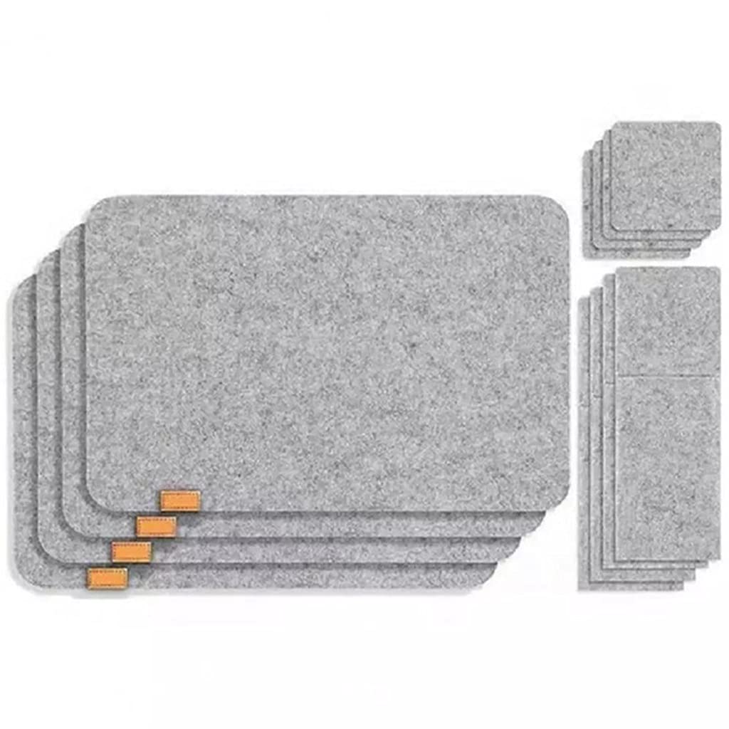 SHYPYG 18pcs Washable Felt Placemats Table Mats Glass Knife Fork Coasters Cutlery Bags Set Insulation Pads Absorbent Mat (Color : Gray)
