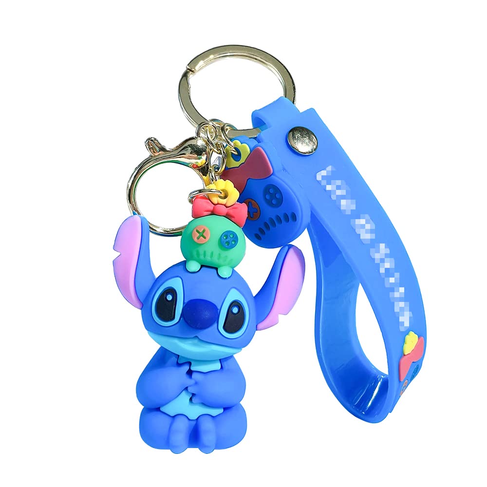feimeng jewelryAnime Cute Stitch Silicone Keychain, PVC Pendant Key Chain Ring Holder Wristlet Accessories for Kids Gifts