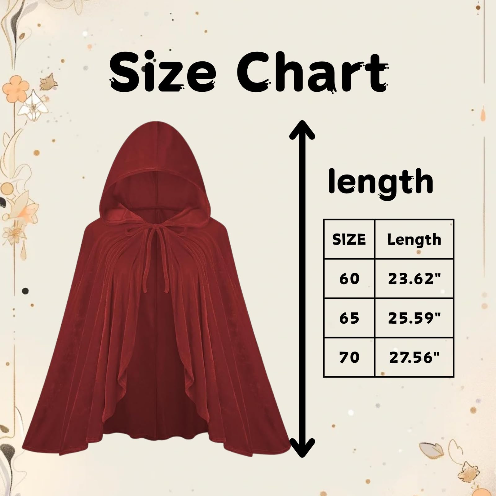 maxToonrain Red Riding Hood Cape Hooded Red Cape Cloak Adult Velvet Little Riding Hood Costumes Fairytale Character Halloween World Book Day Outfit for Women (Dark Red,65cm) - Image 2