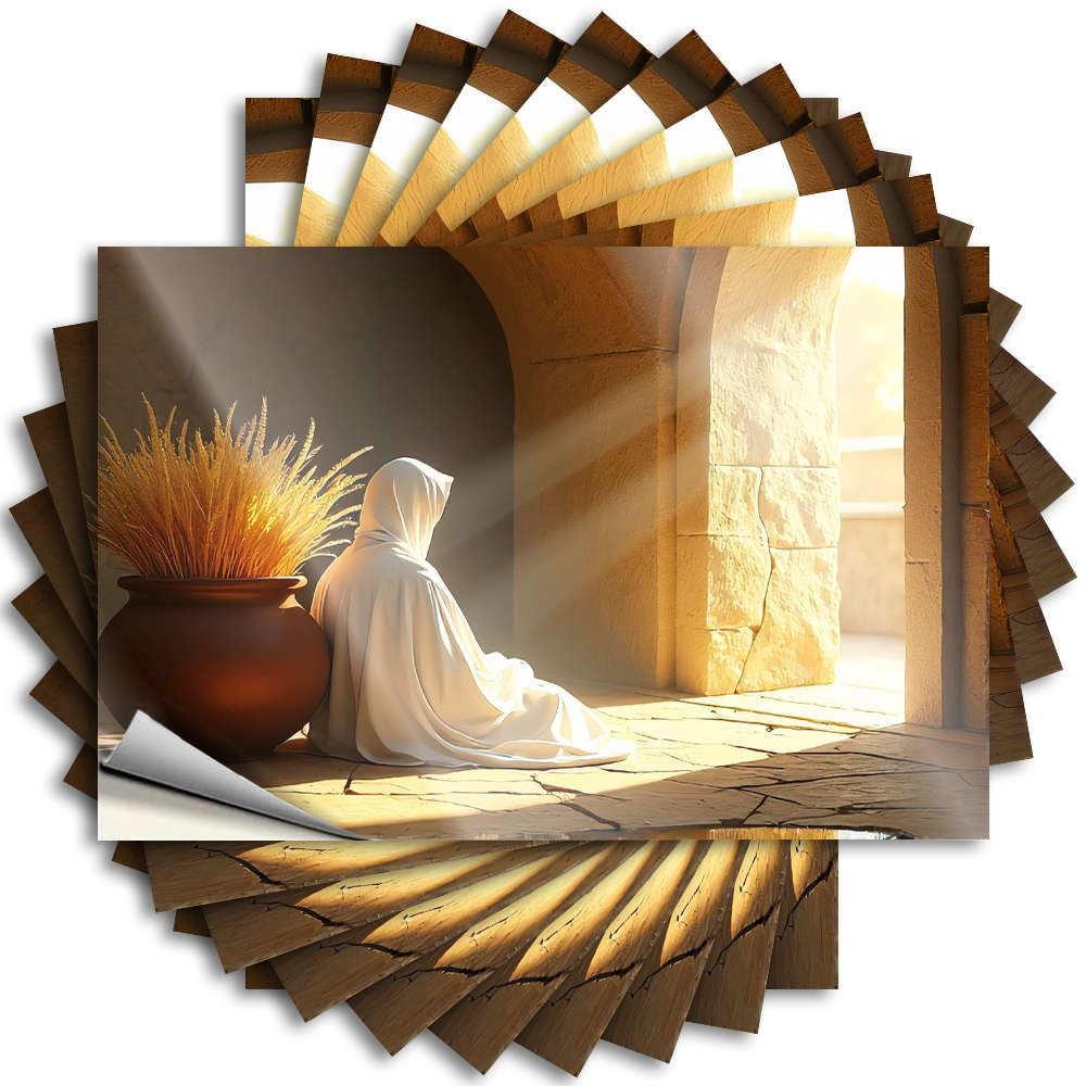 A Figure Sits in A Sunlit Alcove, Draped in White Robes. Decal Vintage Bar Decor | Feminist Garage Removable Decal Pack(12X18CM)