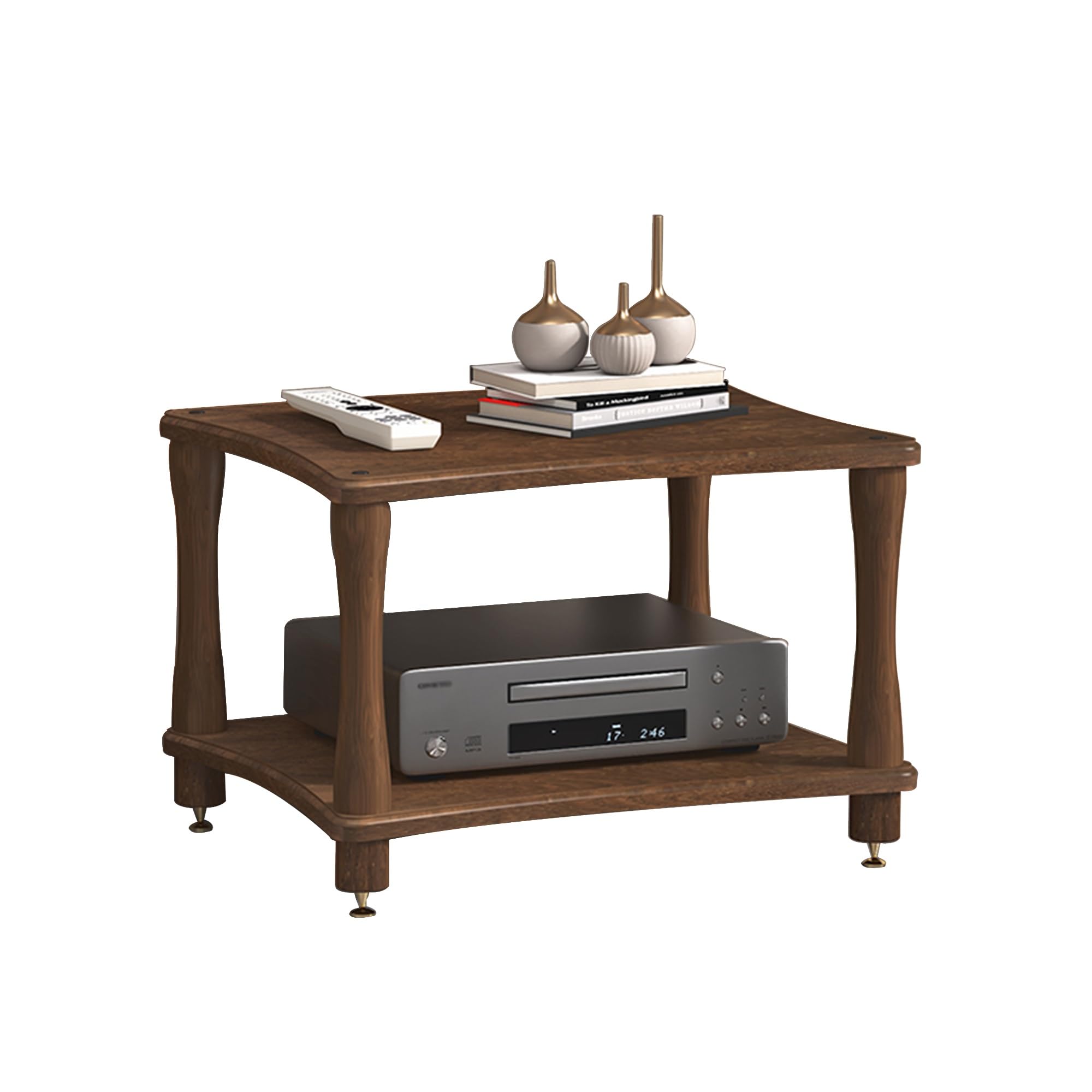 WXZXWXZX Solid Wood AV Media Shelf Record Player Stand Corner TV Turntable Stand Stereo Cabinet Audio Rack Small Entertainment Center 1/2/3/4 Tier for Living Room Game Room(Walnut,60 * 48 * 42cm)