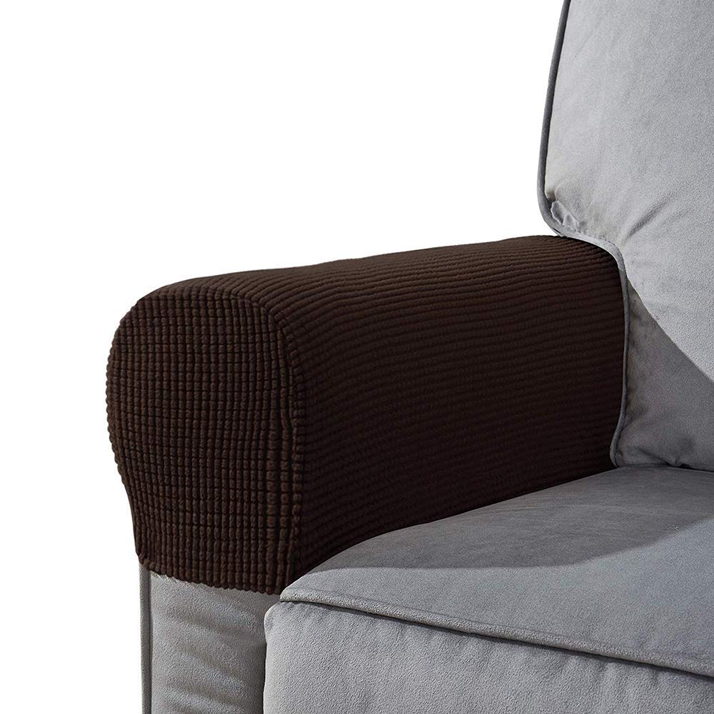 Set Di 2 Copri Braccioli Elasticizzati Per Poltrona – Colore Caffè, Antiscivolo, Protezione Da Macchie E Graffi, 94% Poliestere 6% Spandex - 3