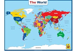 World Map Laminated Poster: Educational, Waterproof Map for Home and Classroom