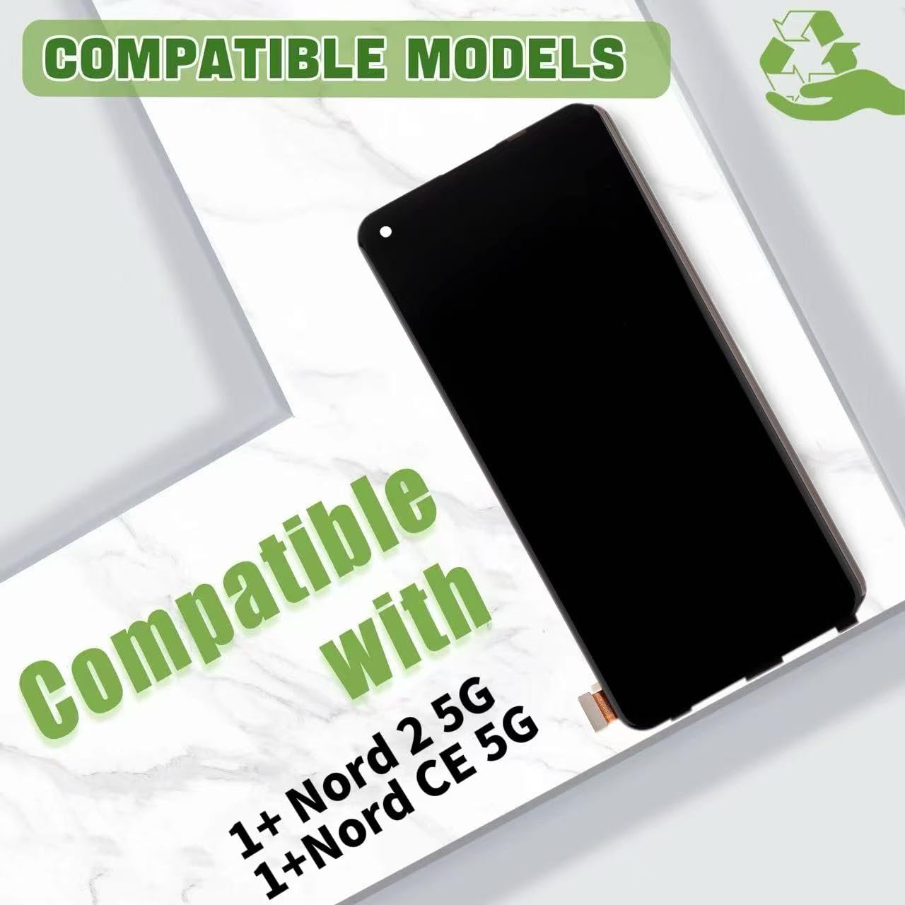 Pantalla TFT compatible con pantalla LCD 1+ Nord 2 5G / OnePlus Nord CE 5G pantalla táctil con juego de herramientas de reparación mejorado, sin función de huellas dactilares