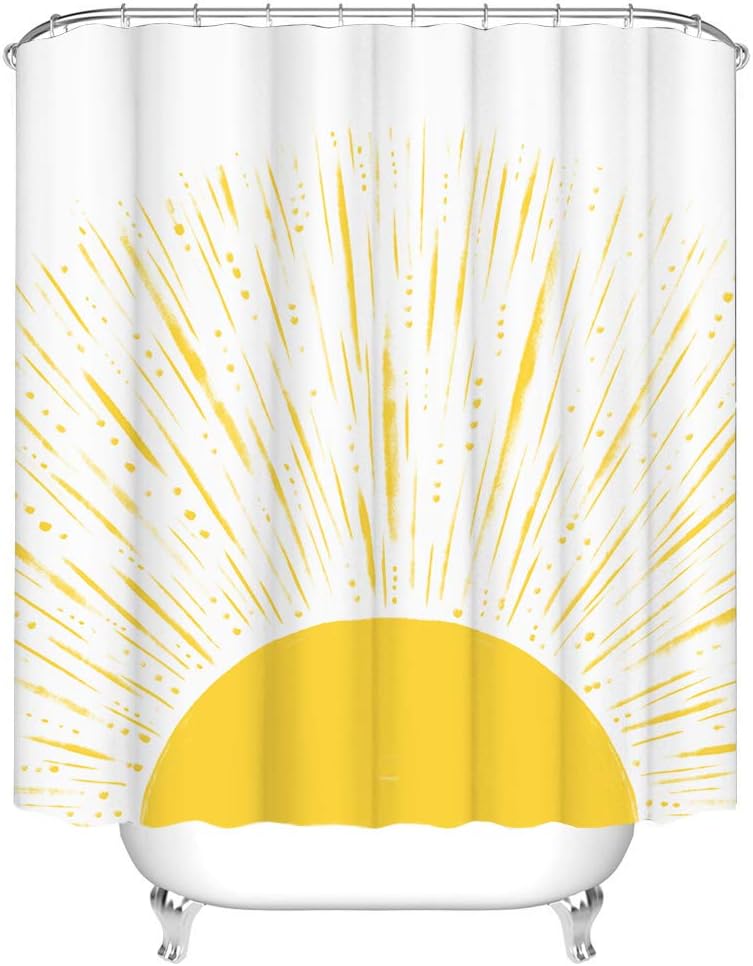 RnnJoile Sun Shower Curtain Yellow Fabric Shower Curtains Bright Sunshine Bathroom Decor with Hooks 72 x 72 inches