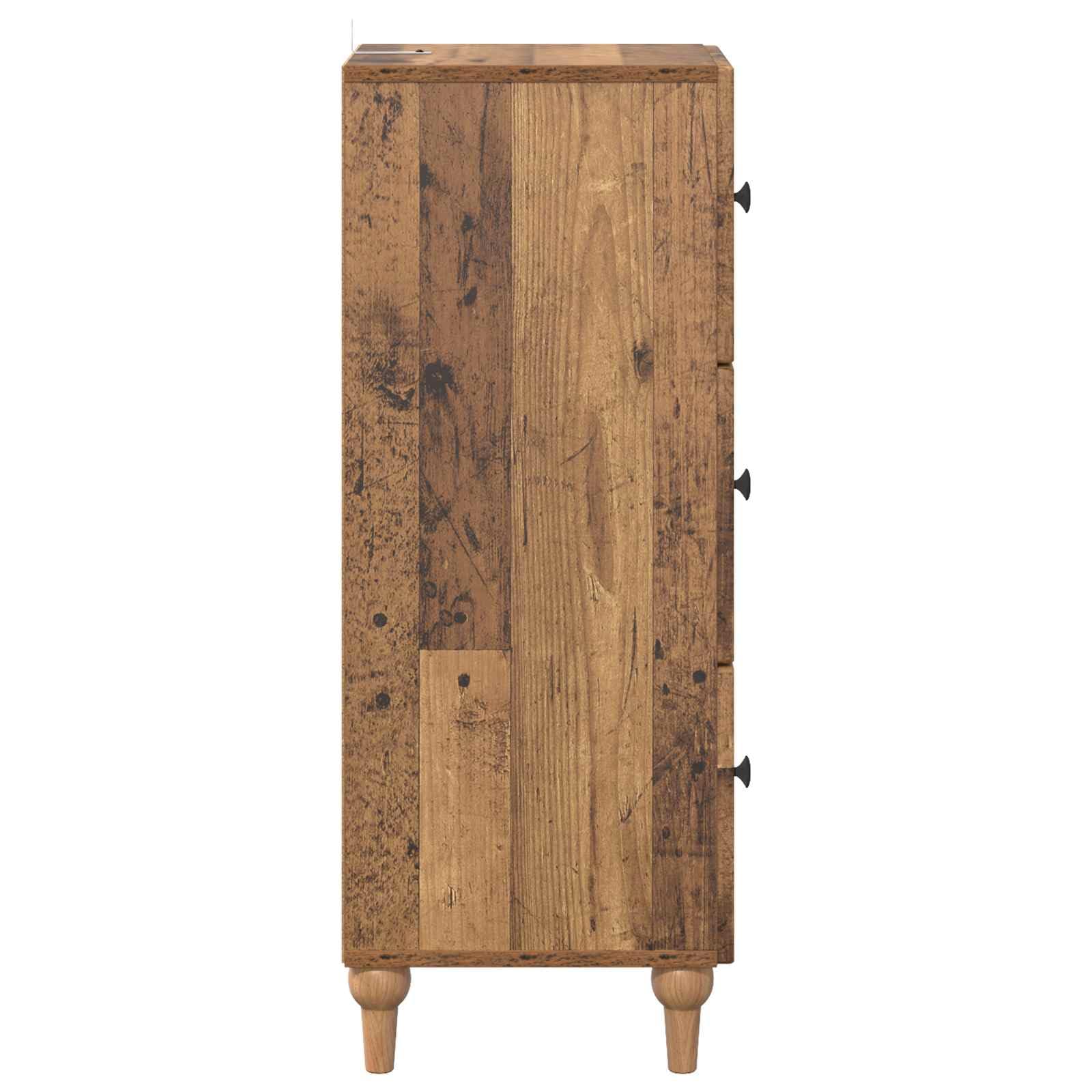 Cassettiera in legno anticato, 33 x 34,5 x 90 cm, con 3 cassetti, versatile armadio portaoggetti per casa, ufficio, cantina e officina, pratica soluzione di ordine
