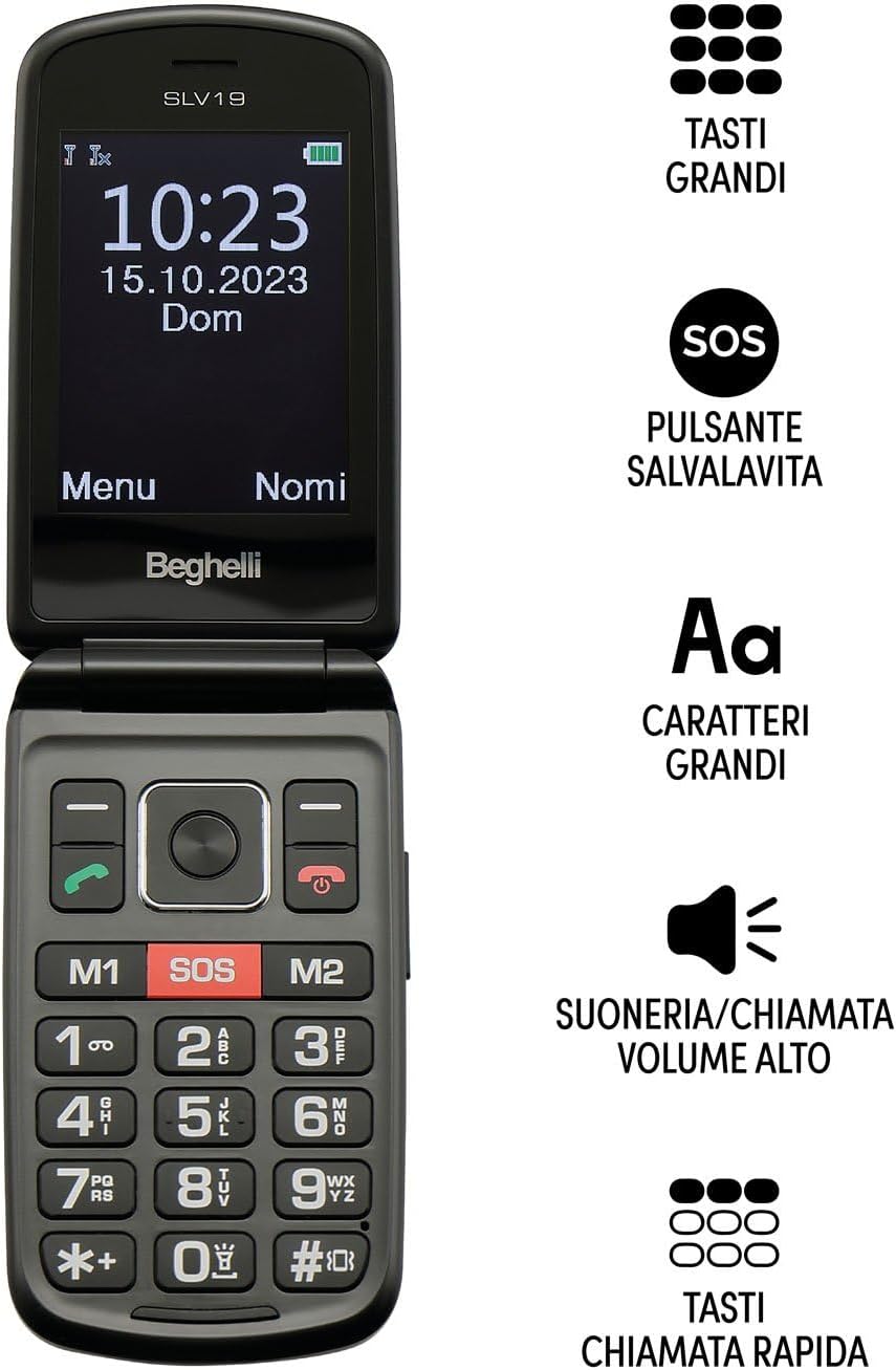 Beghelli Salvalavita Phone SLV19 open, front view with key features