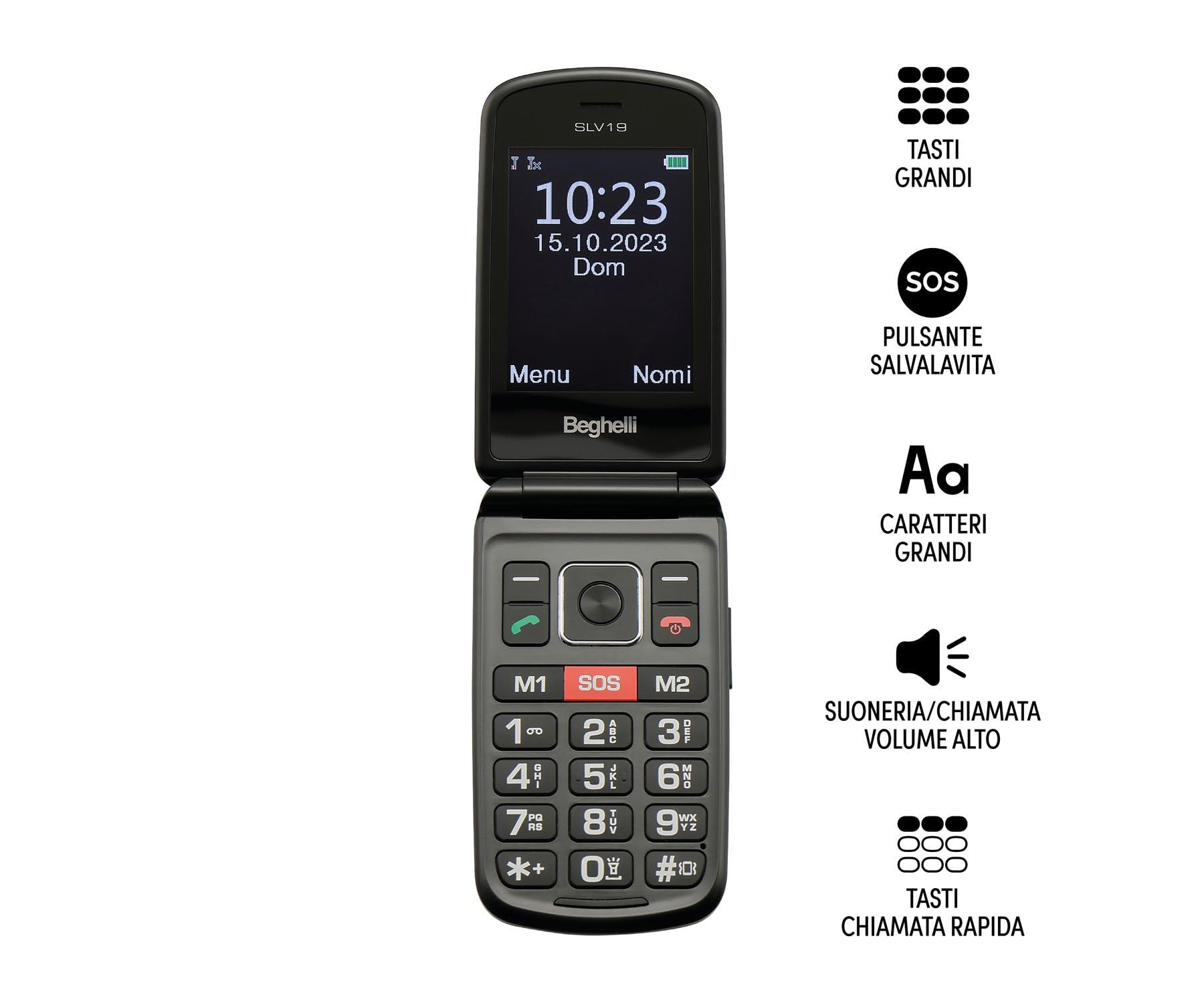 Beghelli Salvalavita Phone SLV19, Cellulare GSM con Tasto di Chiamata Rapida di Soccorso, Semplice da Usare, con Caricabatterie Incluso, Ideale Per Anziani