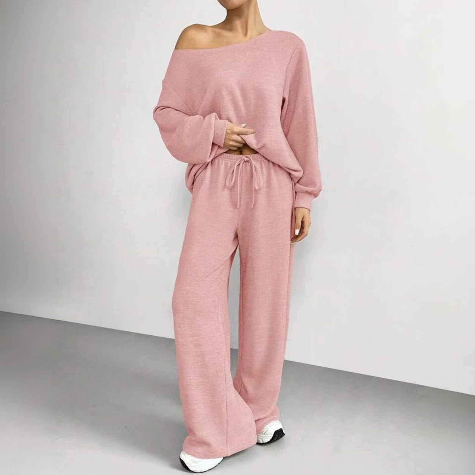 Jogginganzug Damen Elegant Schulterfrei Oberteile Leichter Langarmshirt