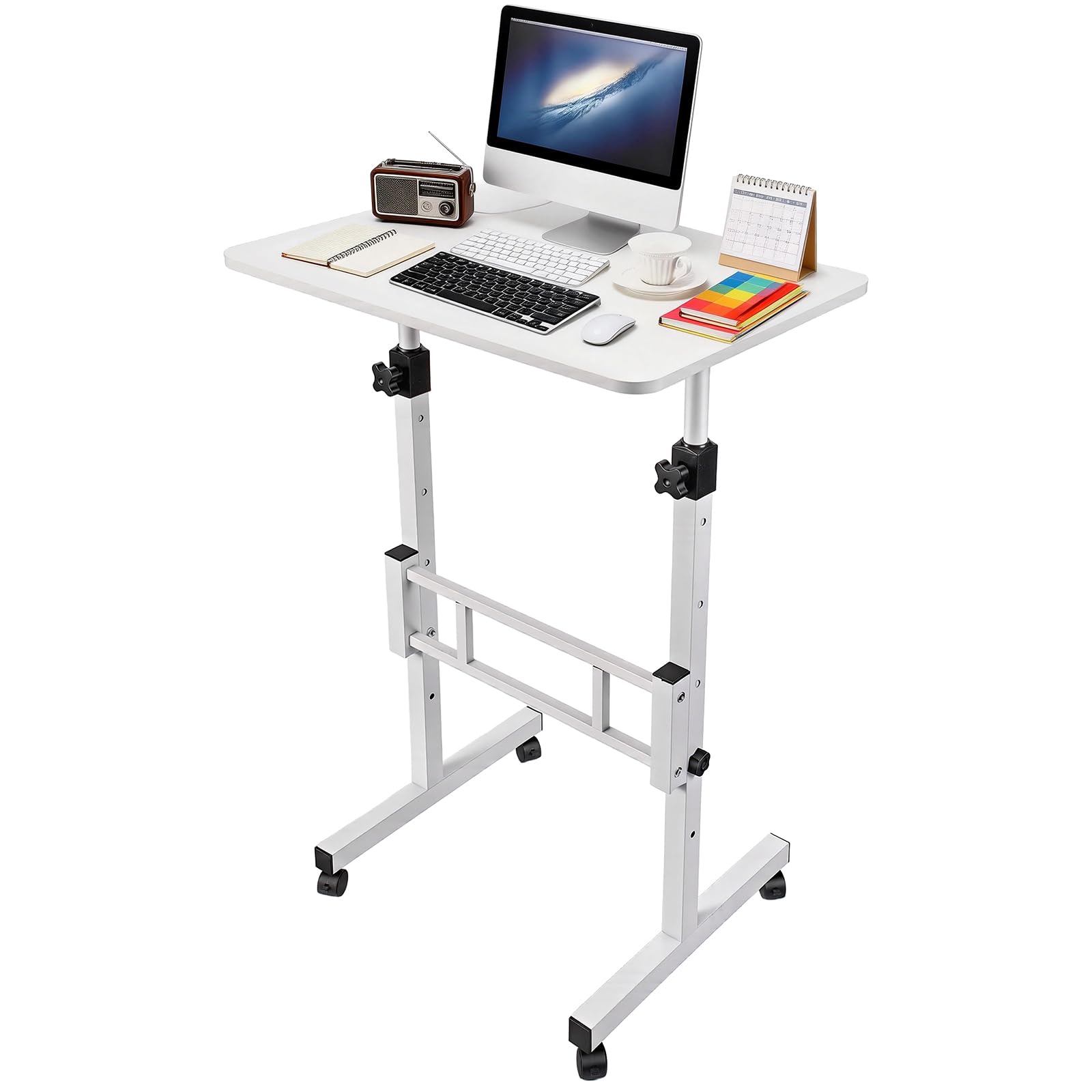 Rollbarer Computertisch Höhenverstellbarer Kleiner Stehtisch Für Homeoffice Und Laufband Tragbarer Stehtisch Weiß
