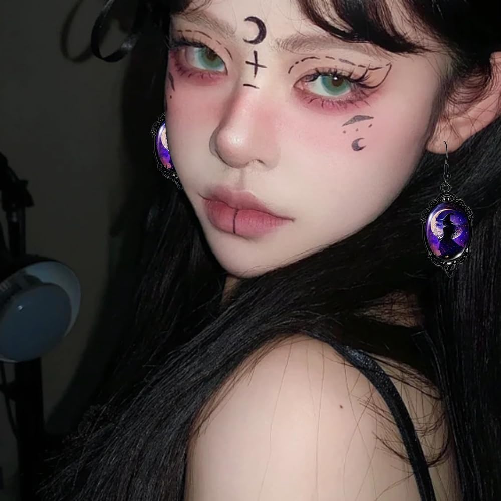 Vintage Gothic Witch Glass Cameo Earrings Goth Mystery Witchs Dangle Earring Punk Style Victorian Earring Halloween Jewelry for Women - Image 4