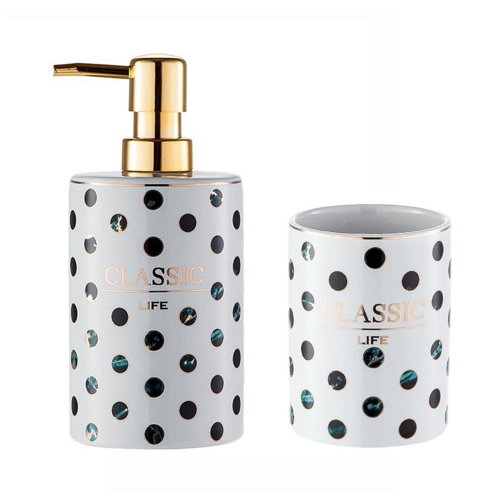 Set di accessori per il bagno Set da bagno in ceramica verde, 4 pezzi, dispenser di sapone con piattino e 2 bicchieri for spazzolini Arredamento per gli affittuari(Bathroom Set)