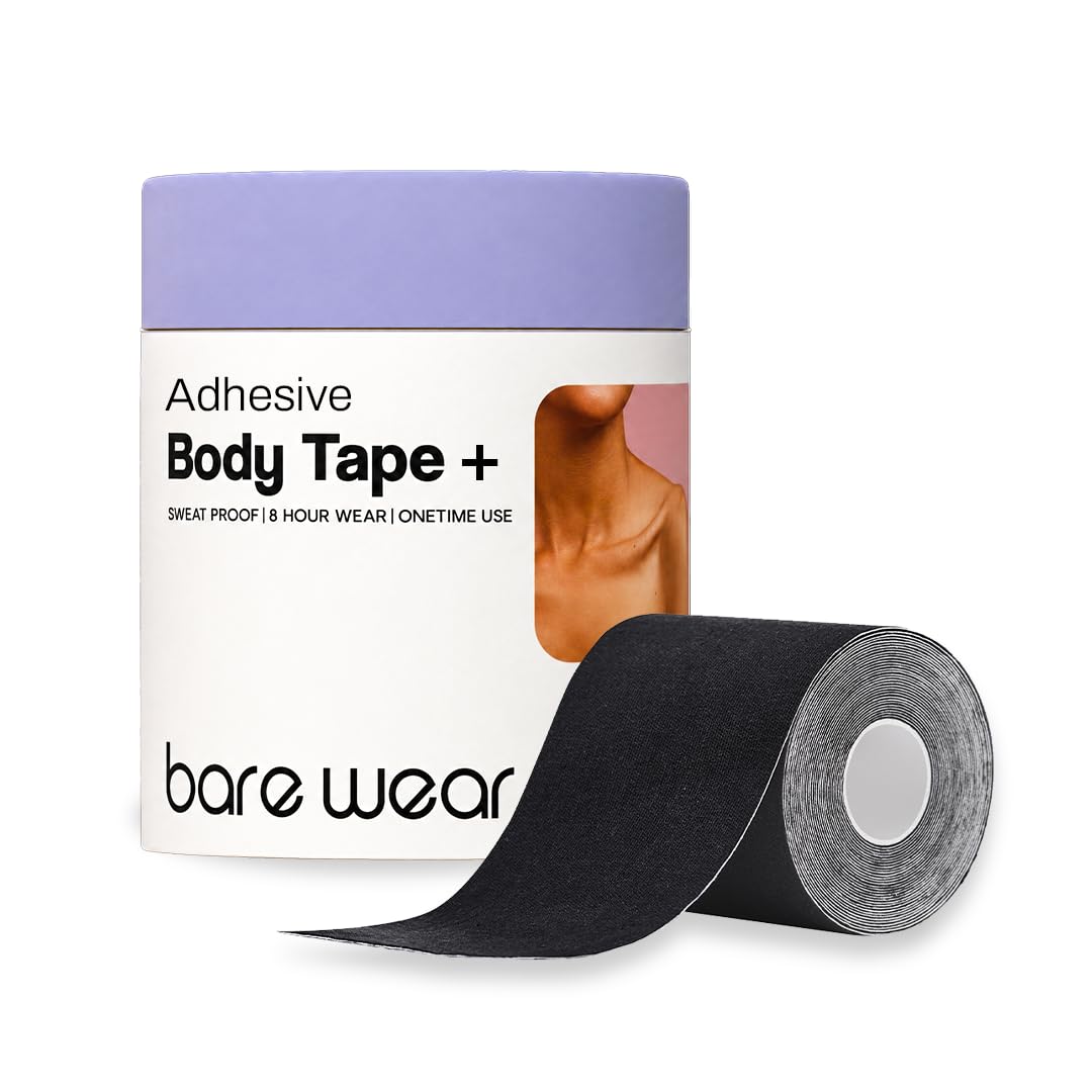 Bare wear Boob Tape Plus Waterproof & Sweat-Proof Body Tape Roll | Safe to Use Directly on Skin Breast Lifting Tape | 4m 10cm | Black.