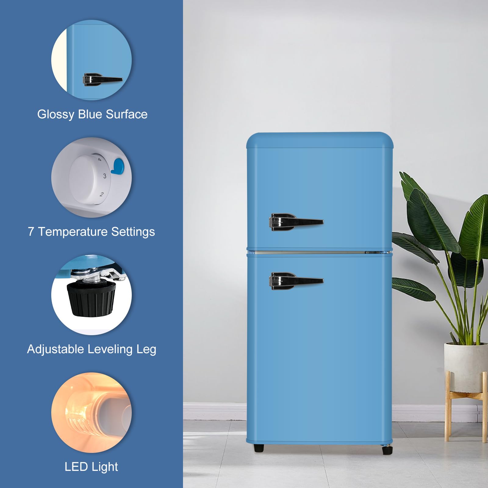 DRIXNO Fridge with Freezer Mini Retro Blue 3.5 Cu.ft Compact Refrigerator Small for Bedroom, Office, Dorm, RV, Apartment with Adjustable Mechanical Thermostat 2-Door Design on Fridge.com