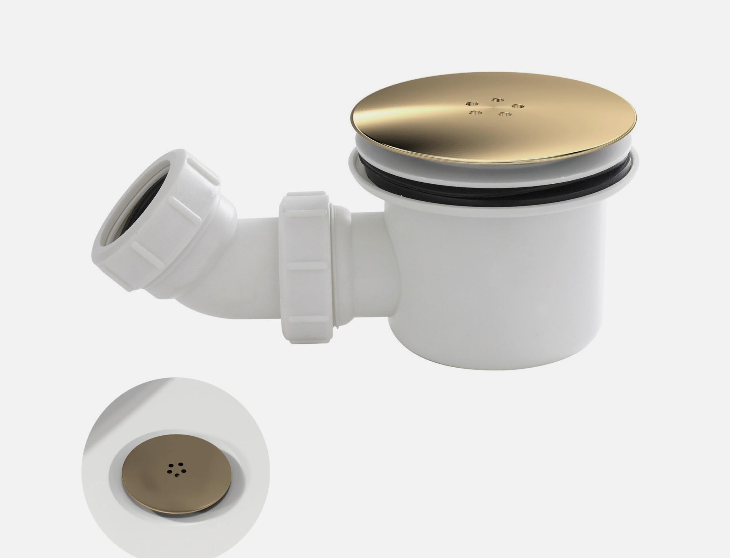 Siphon de douche à profil bas en laiton brossé. Turbo Flow – Bac de douche 90 mm facile à nettoyer