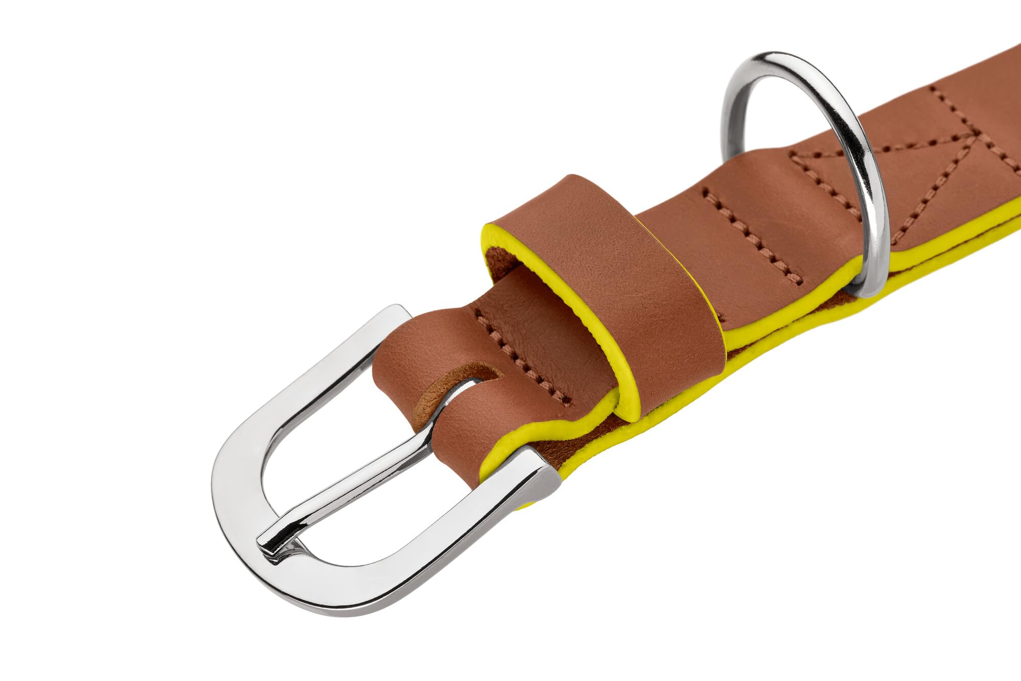 HUNTER Hundehalsband Garda aus Softvollrindleder, robust & komfortabel, mit handgefärbten Kontrastkanten, Made in Germany, Farbe: Cognac/gelb, Größe: 35