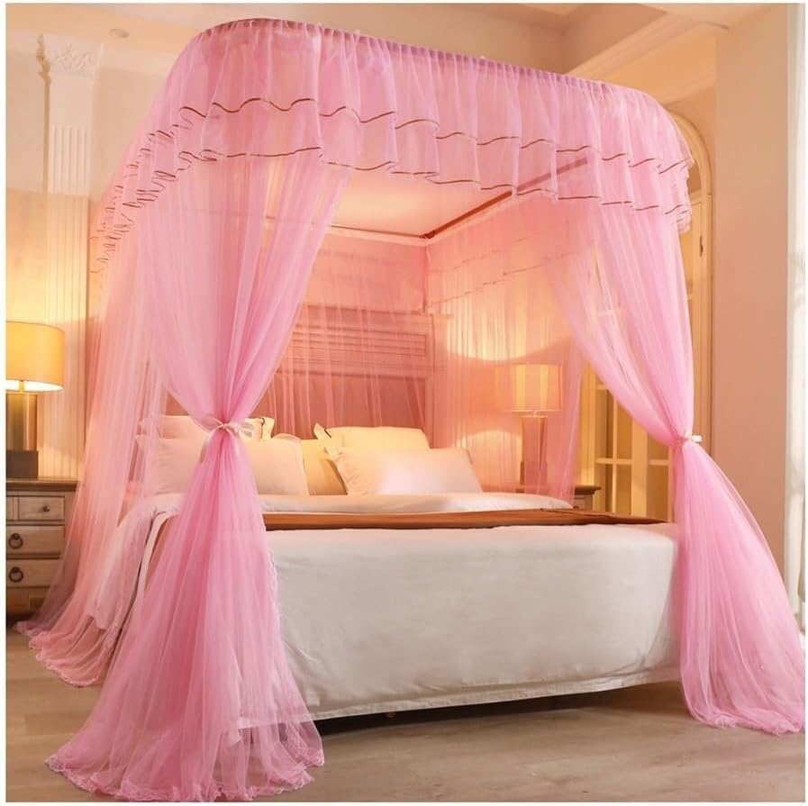 Moustiquaire de lit double jaune avec support en métal pour chambre de princesse